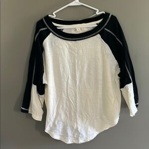 We The Free Black and Off White Raglan 3/4 Sleeve Tee